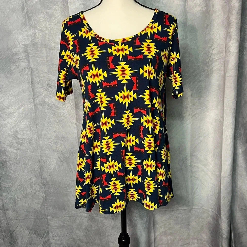 LuLaRoe Perfect T in Navy, Black, Yellow and Red - XS (fits size 4-10)